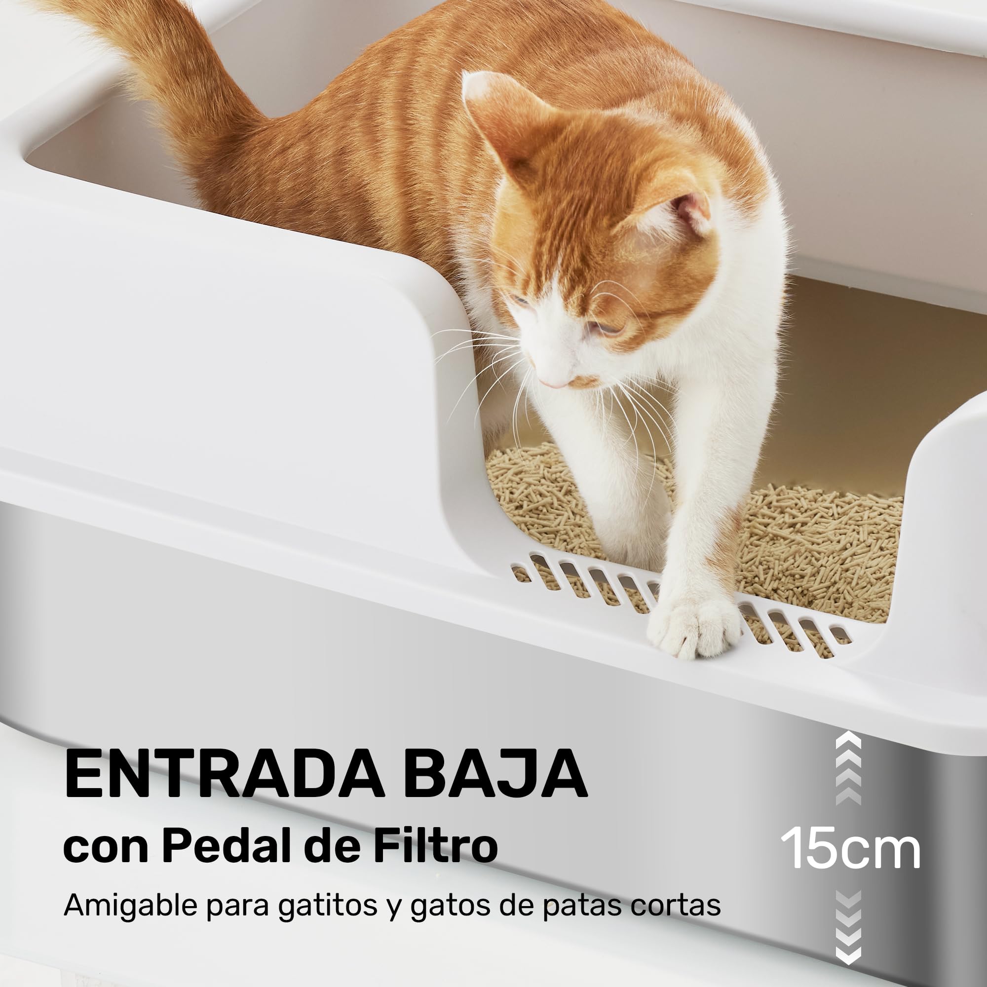 FUKUMARU Arenero para Gatos de Acero Inoxidable XXL, Paredes Altas, Gran Capacidad de 30L, con Dos Bolsas de Arena para Gatos de Tofu, No Adhesivo, Fácil de Limpiar, Incluye Pala, 60x40x30cm