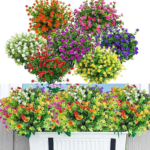 VISVIC Flores artificiales para exteriores, resistentes a los rayos UV, plantas de boj arbustos, 21 unidades, flores falsas para exteriores,