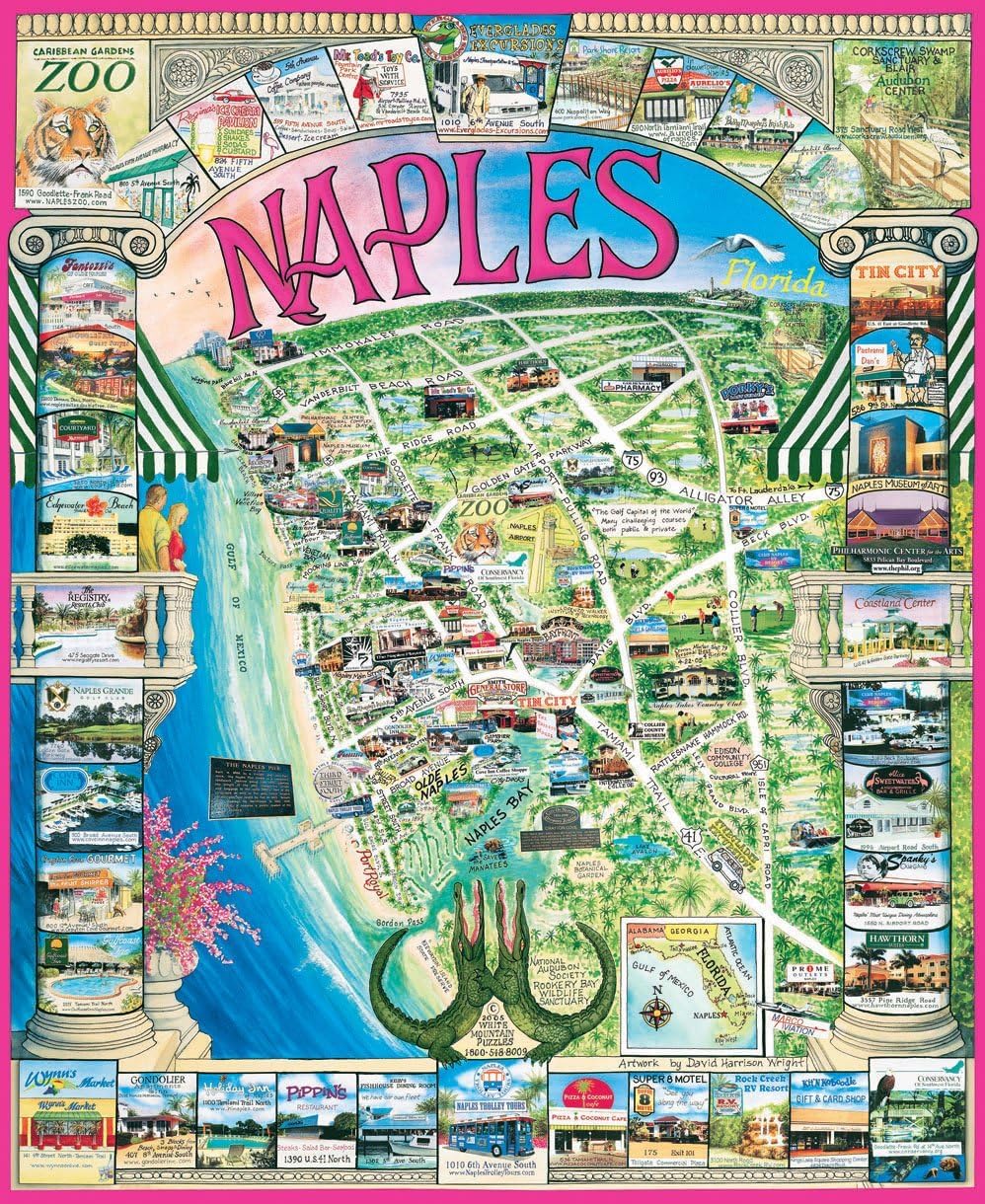 White Mountain 1000 Piece Jigsaw Puzzle Coastal Landmarks Map Puzzles with Large Pieces Gift for Adults and Family 24"x30" - Naples Florida States