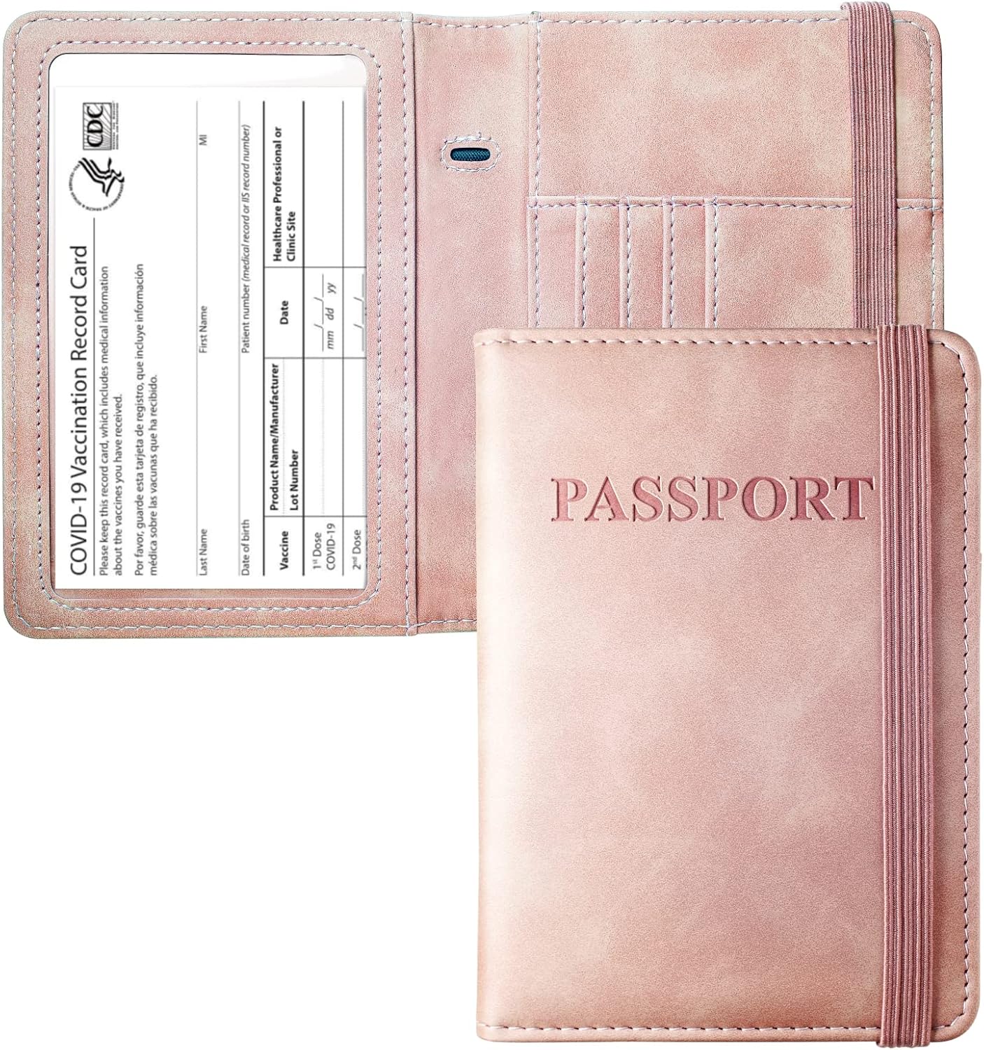 Mymazn Calf Leather Passport Holder with Vaccine Card