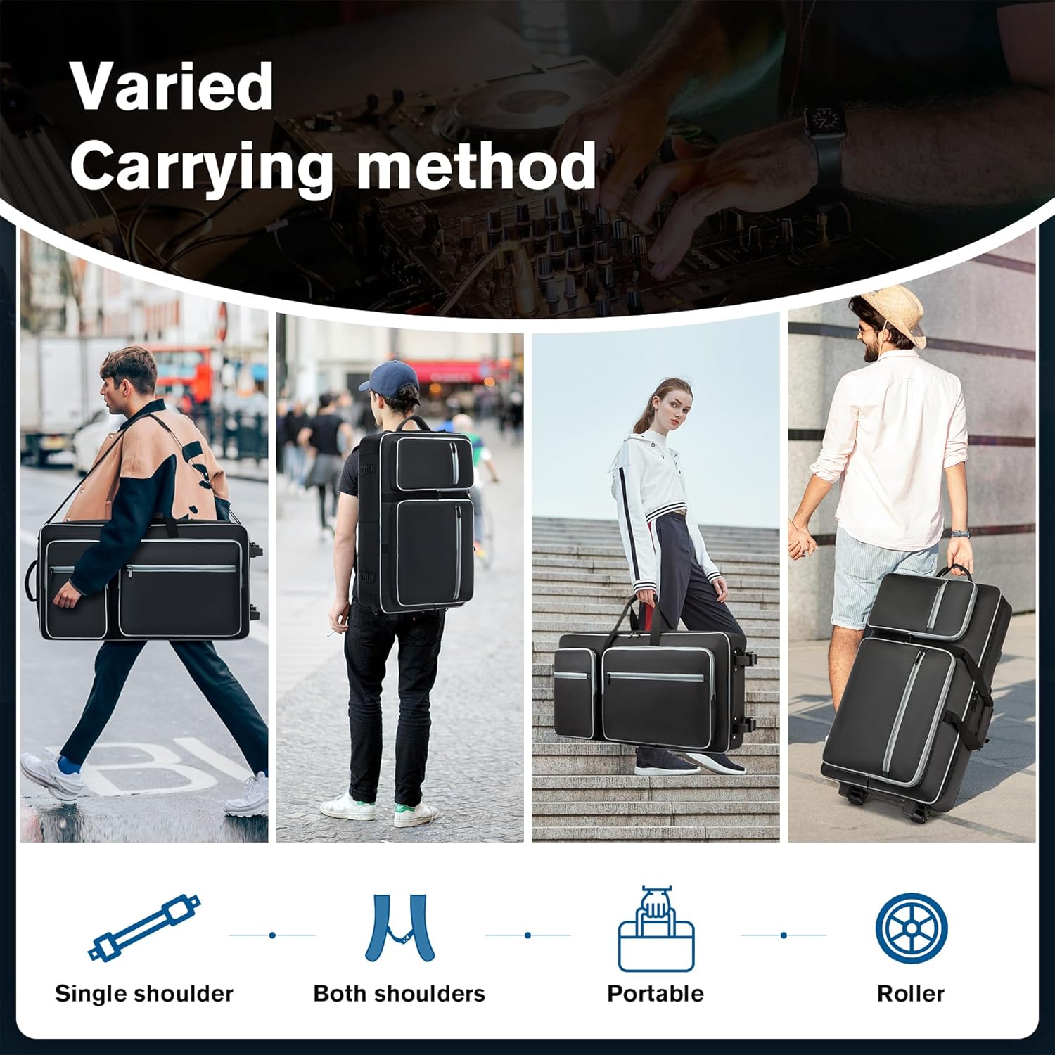 DJ Case with Wheels Compatible with DDJ FLX10/1000/1000SRT/REV7/REV5/SCLIVE 4,DJ Controller Case for Pioneer DJ Equipment,DJ Controller Bag with Multi-pocket for DJ Accessories,Soft DJ Backpack
