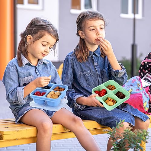 Miniatura 7 de Moretoes Paquete de 4 recipientes para aperitivos, cajas Bento de 4 compartimentos con tapas transparentes, recipientes de comida de paja de trigo