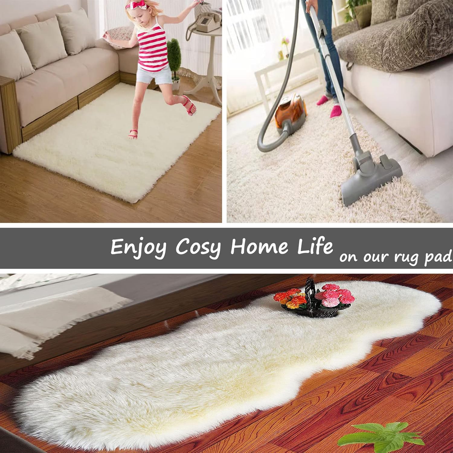 Cushioning Non-Slip Rug Pad, 8'x8'-1/8" Thick Dual Surface(Felt + Rubber Grid) Carpet Underlay, Mat Gripper for All Floors and Finishes