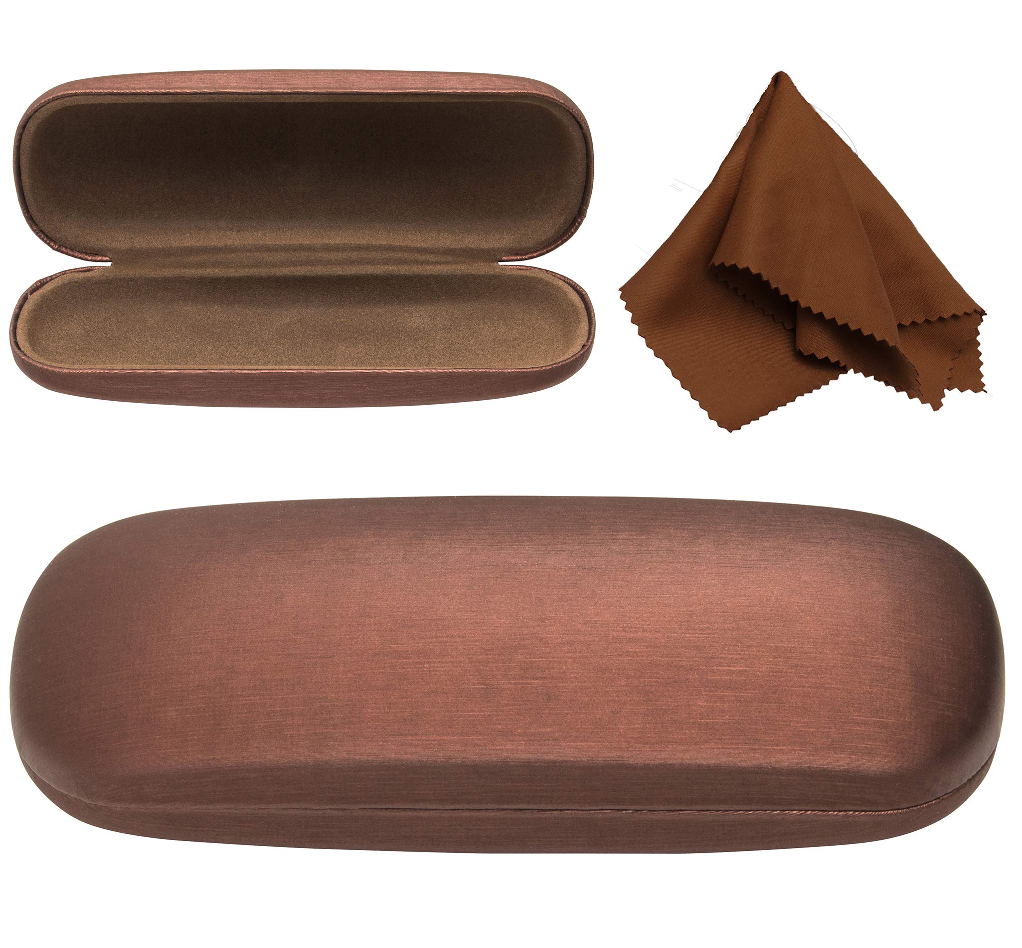 Noble Pack Hard Shell Brushed Eyeglass Case with Microfiber Cleaning Cloth – Premium Eye Glass Carry Case with Enhanced Frame and Lens Protection – Ideal for Glasses & Sunglasses (Brown)