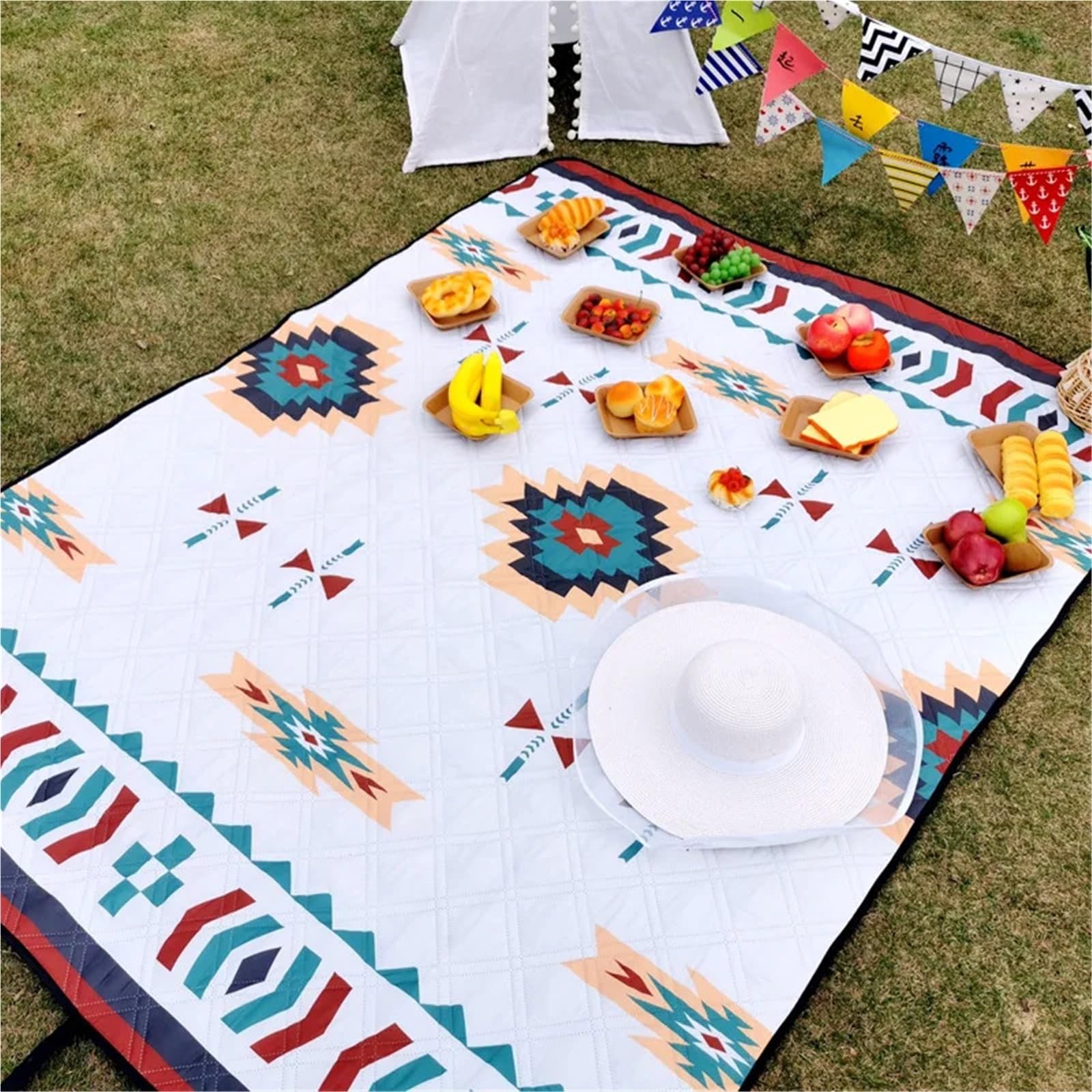 Gruba wodoodporna mata piknikowa Oxford, aluminiowy spód, składany, odporny na piasek kemping plażowy, przenośna torebka 200 cm (zielona, 200 cm x 200 cm)
