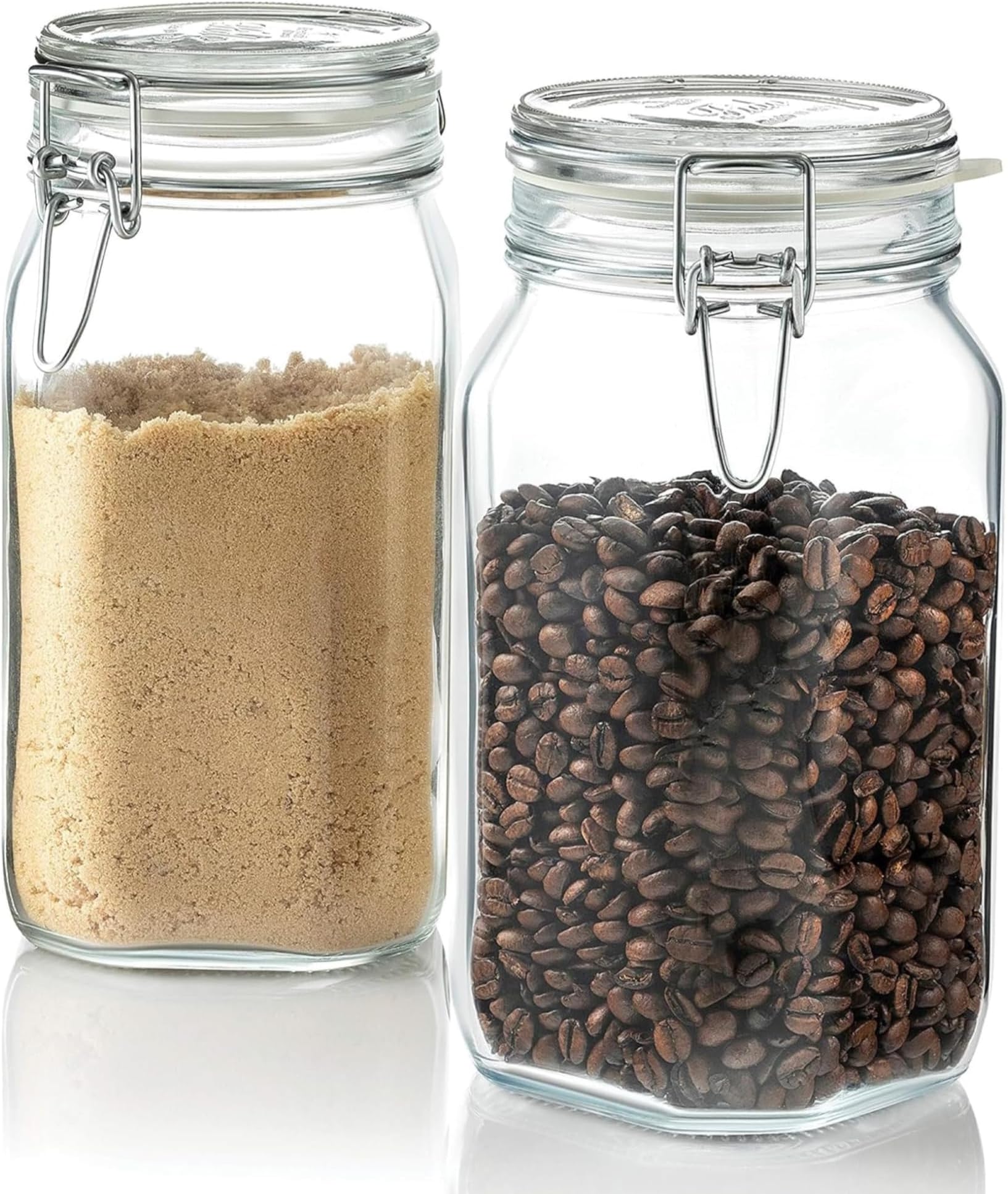 Fido Glass Jars - 50.75 oz Large Airtight Container with Clamp Lids & Rubber Seals, BPA-Free Glass Canisters for Pantry Display, Decorative Kitchen Storage, Events & Weddings (Set of 2)