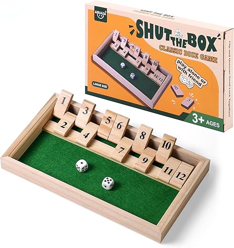 Miniatura 10 de Juego de dados Shut The Box, juegos de mesa de madera para 2 personas competitivos, barra tradicional, viajes, familia, matemáticas divertidas Small