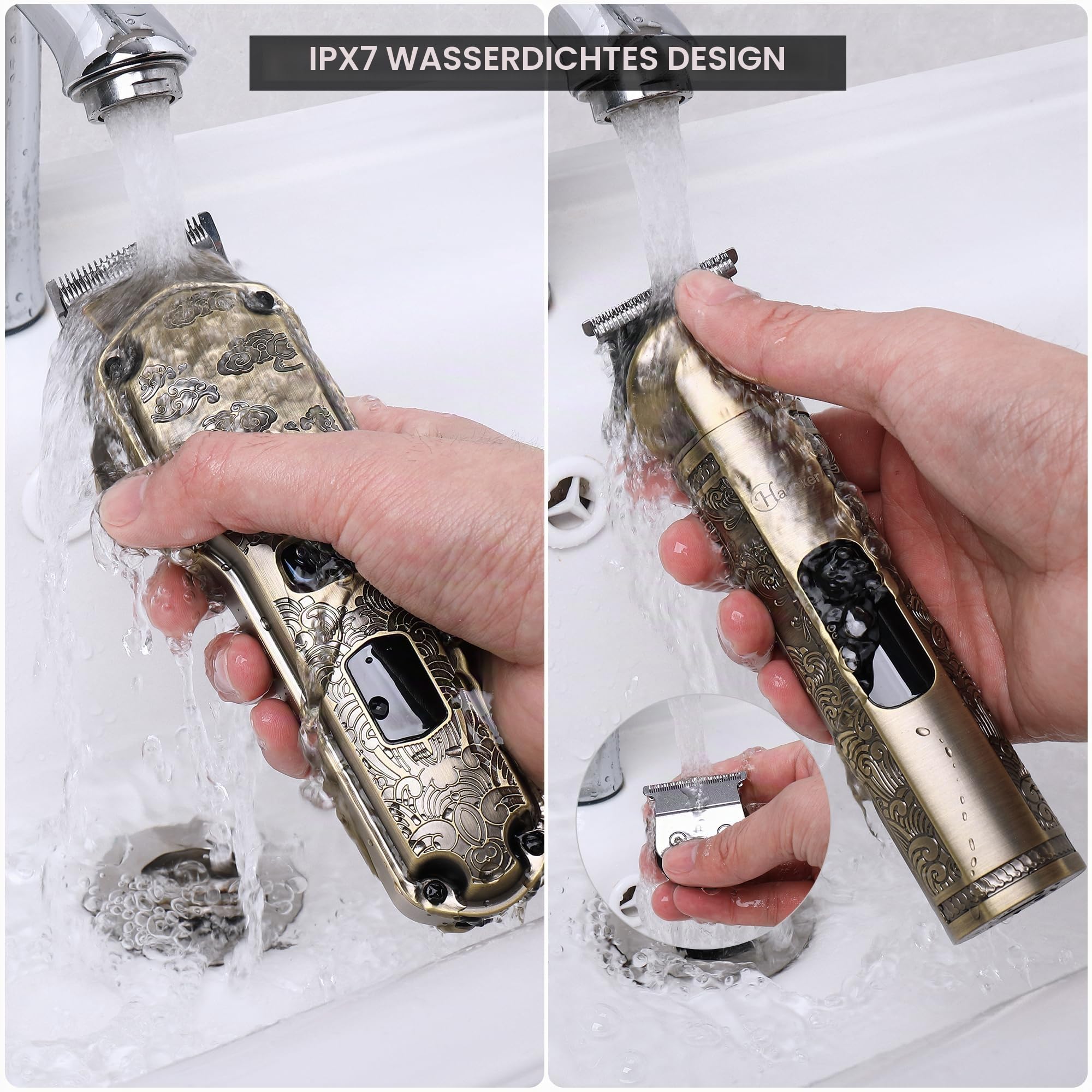 Hatteker Professionelle Haarschneidemaschine für Männer Bartschneider Schermaschine und Trimmer Set Wasserdicht T-Klinge Trimmer Schnurloses Grooming Kit Nase Körper Haarschneider Barber Clippers