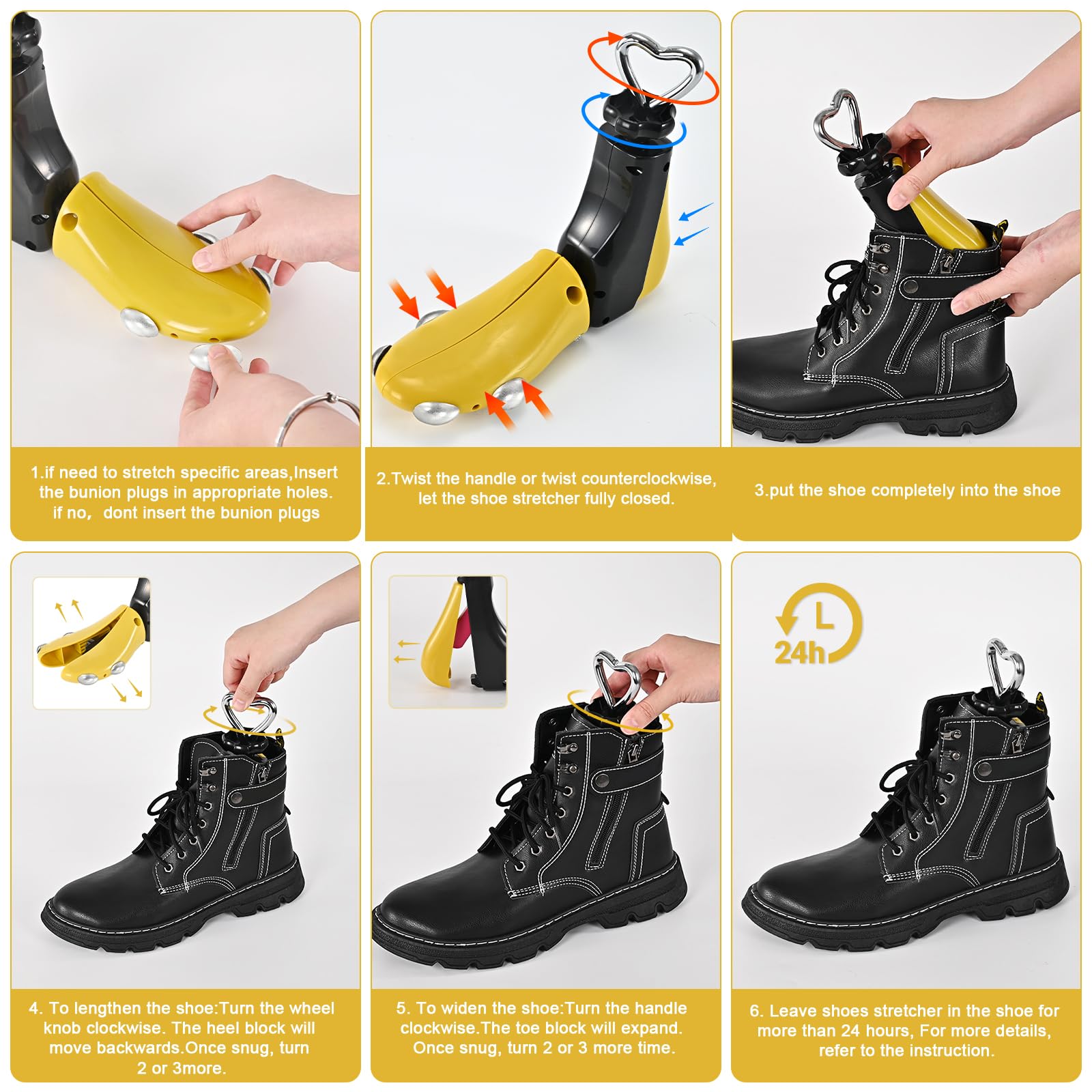 Estirador de zapatos para mujeres y hombres, estirador de botas, ajustable, unisex, pies anchos, S tapón de metal amarillo (para Wm 6-11; M 5-9.5), paquete de 2