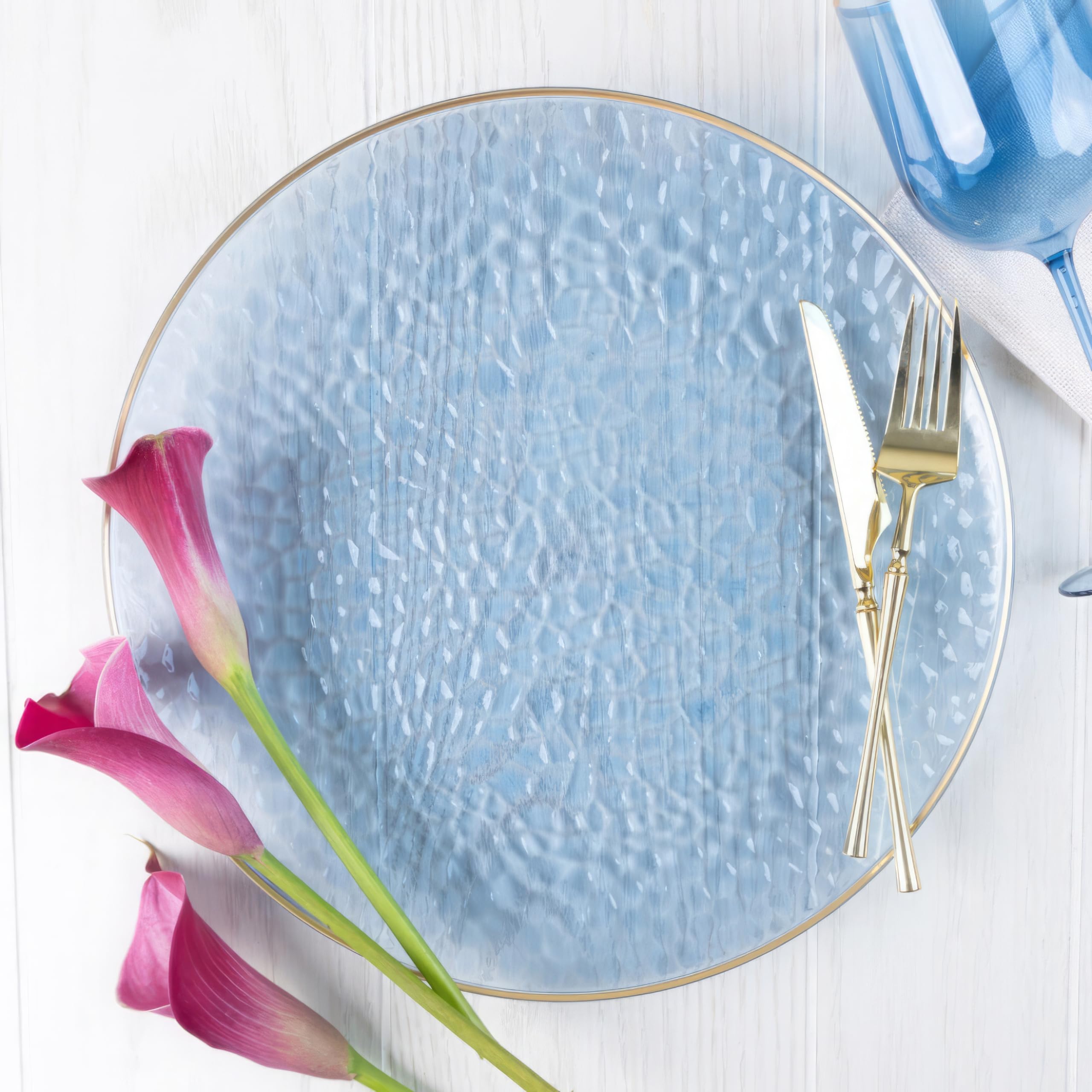 Table Settings Blue Hammered Organic Plastic Charger Plates (Pack Of 4) - 13