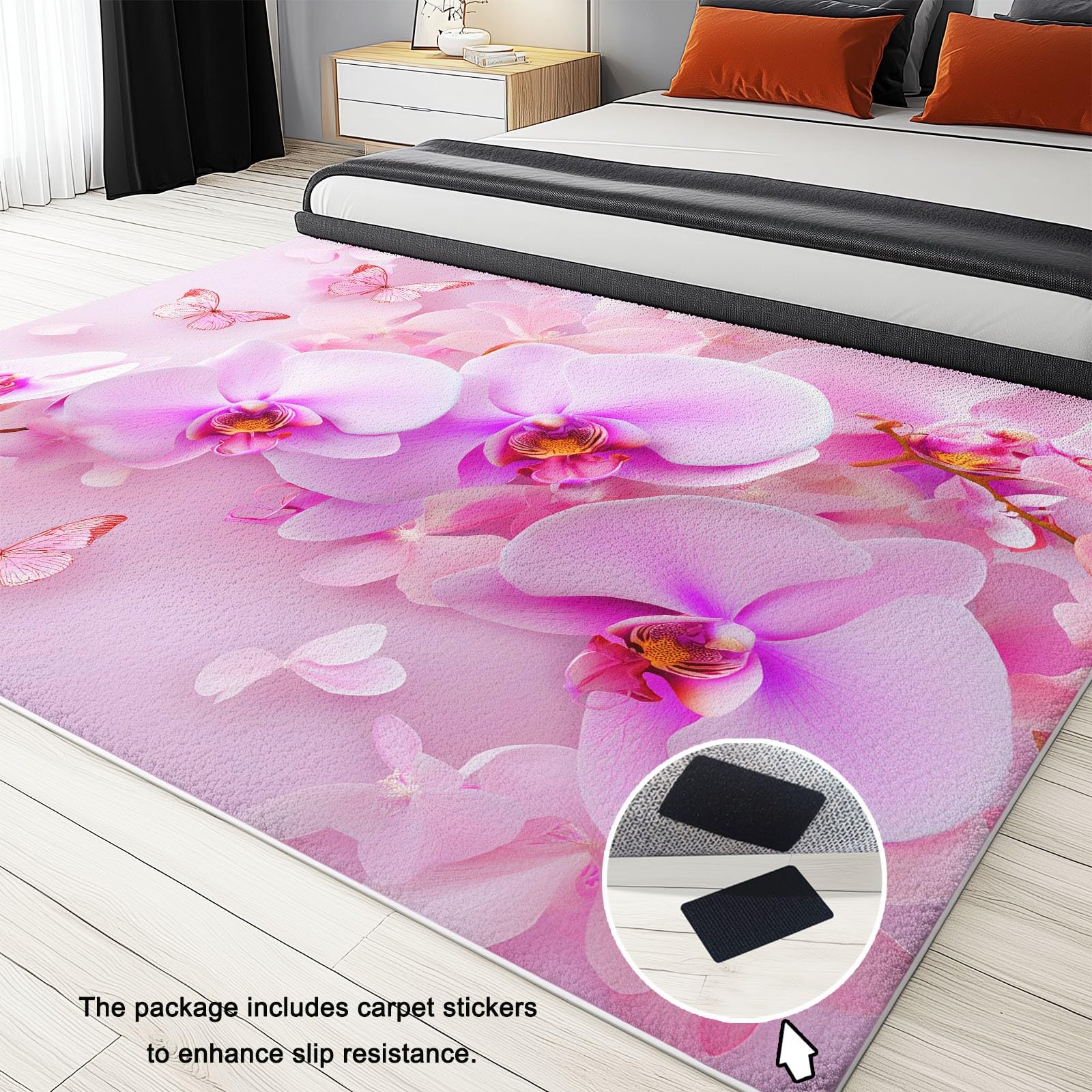 Dywan do salonu krótki polar 3D Orchidea motyl natura piękno dekoracje, dywaniki do przedpokoju 140 x 200 cm miękki zmywalny antypoślizgowy, do salonu, sypialni i jadalni kuchni