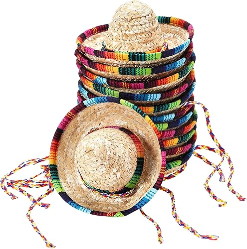 Miniatura 6 de Geyoga 12 piezas mini sombrero de fiesta mexicano paja natural fiesta cinco de mayo sombreros de carnaval decoración de mesa disfraz para mascotas