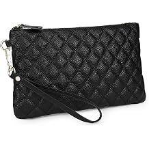 YALUXE Womens Genuine Leather Wristlet Purse Clutch Handbag with Phone Pocket Card Holder and Crossbody Strap