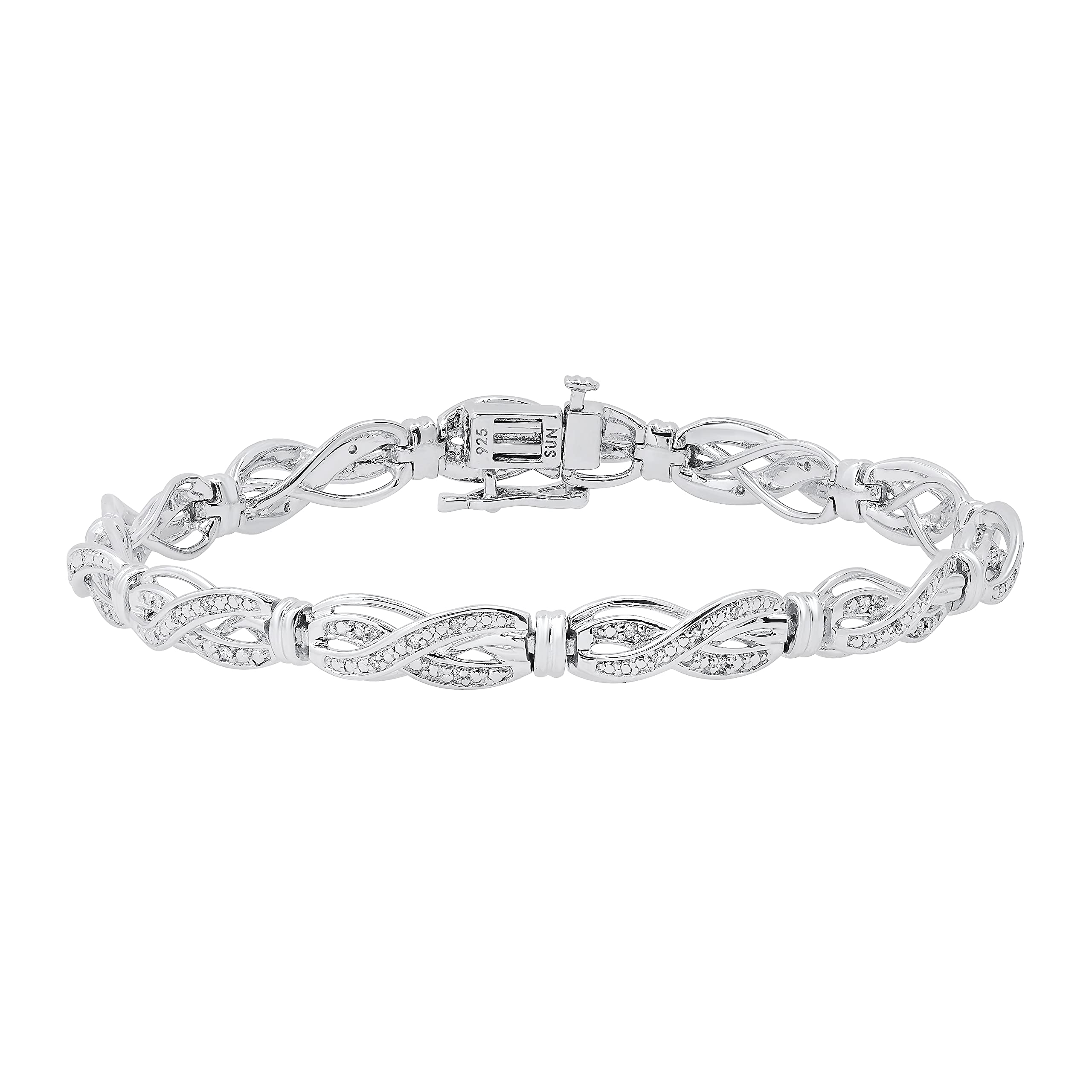 Dazzlingrock Collection Ladies Swirl Infinity Beaded Style Link Bracelet with Round Diamond Accents, 925 Sterling Silver