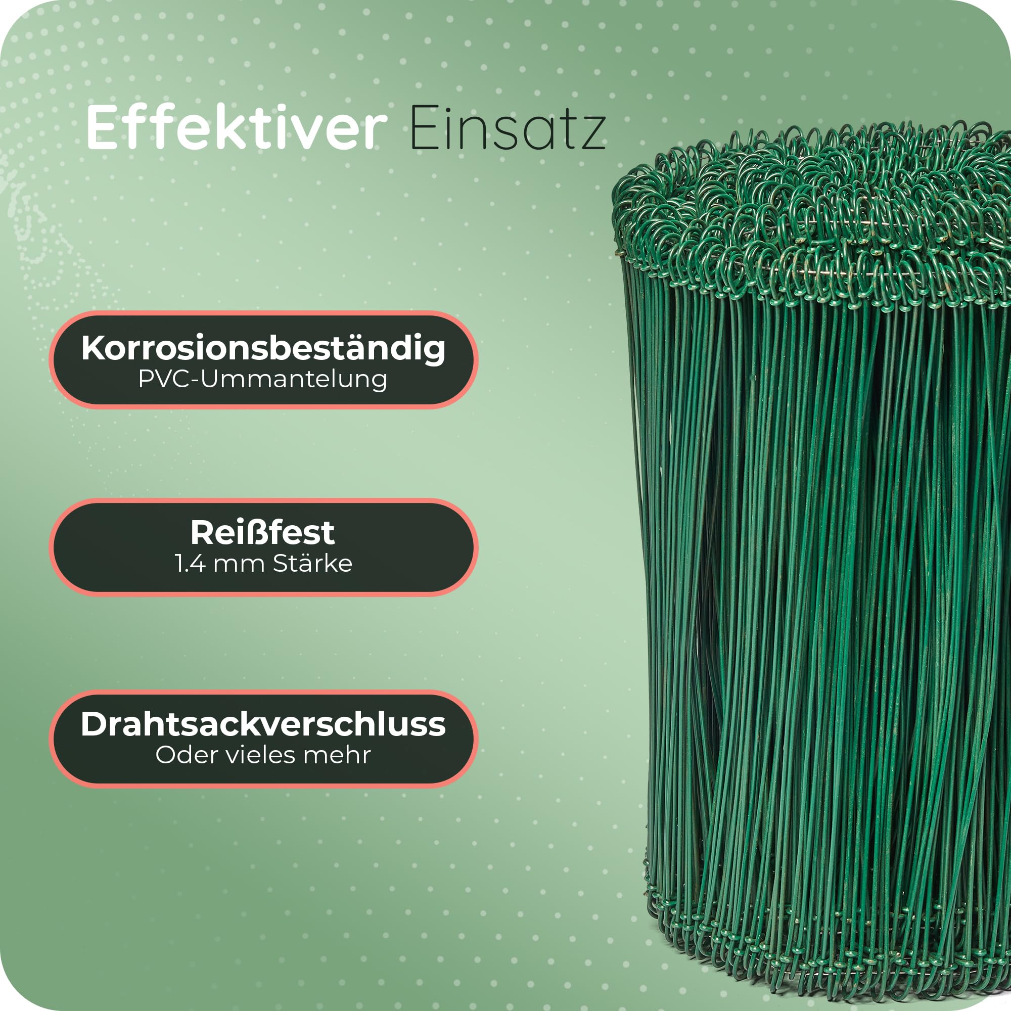 Novatool 5.000 Stück Rödeldraht mit Ösen 1,4 x 200mm Bindedraht Grün ummantelt, rostfreier & langlebiger Drilldraht, Drahtbinder, Ösendraht, Drahtschlinge, Blumendraht, rebdraht floristik, Rödler
