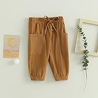 Vista 3 de Pantalones deportivos de algodón y lino para bebés, niños y niñas, elásticos, con botones básicos, estilo harén, ropa de otoño