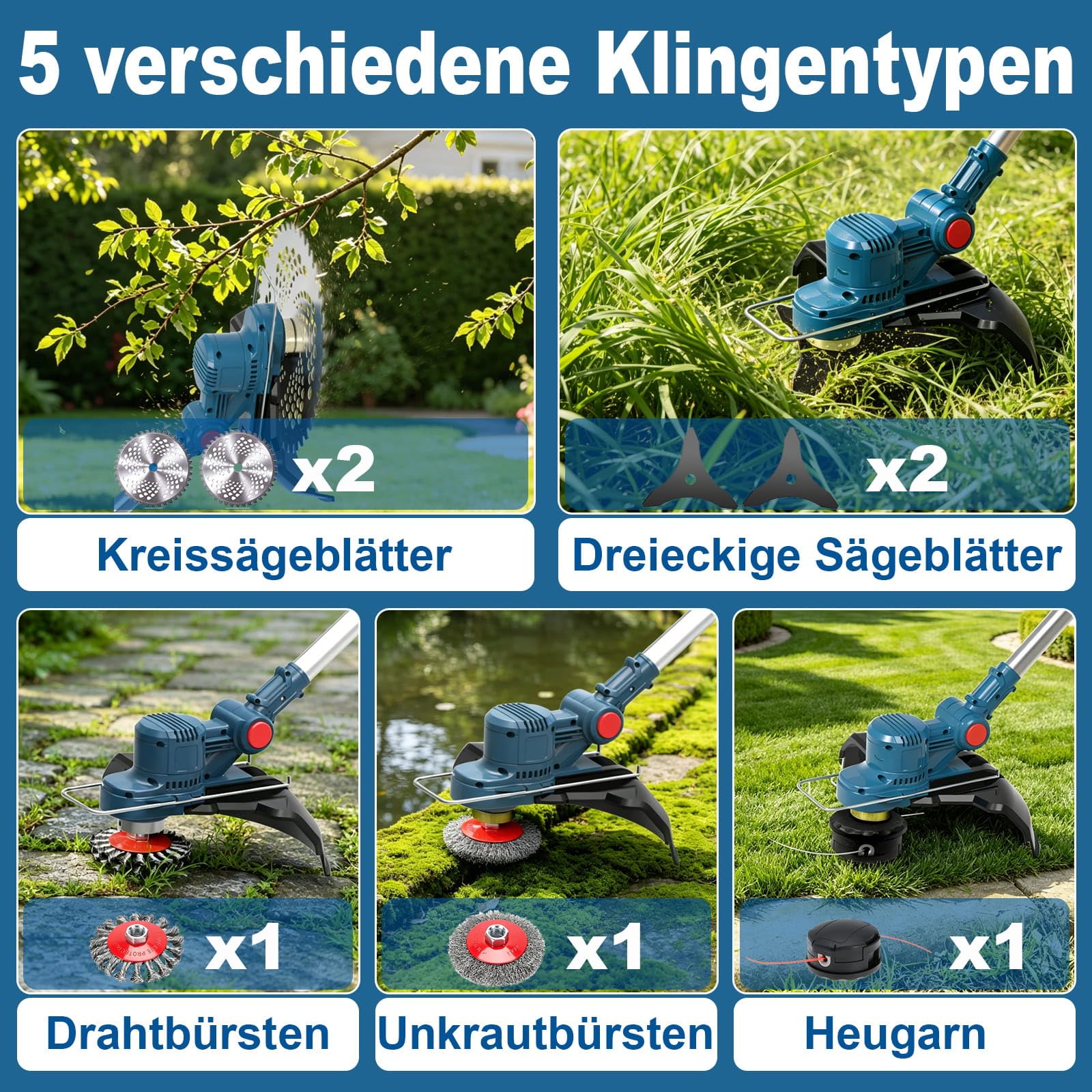 Akku Rasentrimmer für Makita Rasentrimmer Akkus mit Unkrautbürste | Ohne Akku & Bürstenlose Rasentrimmer