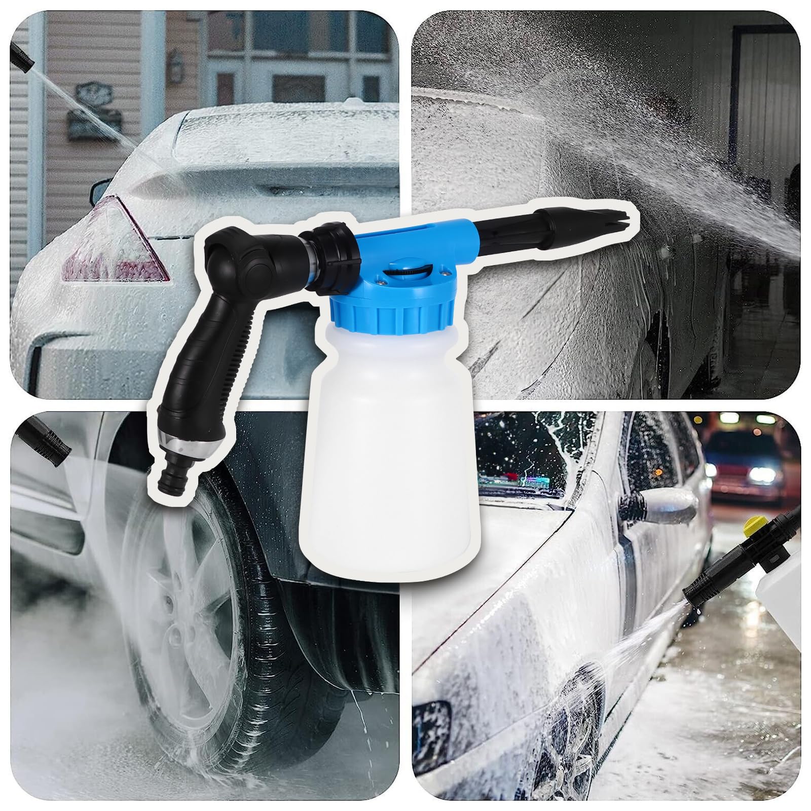 Auto-Schaumpistole, 1000ML Einstellbar für Auto, Motorrad und Gärten | Multifunktionale Reinigung, Profi Waschpistole, Gartenschlauch Schaumsprüher, Waschen Werkzeug, Schaum Pistole (Blau)