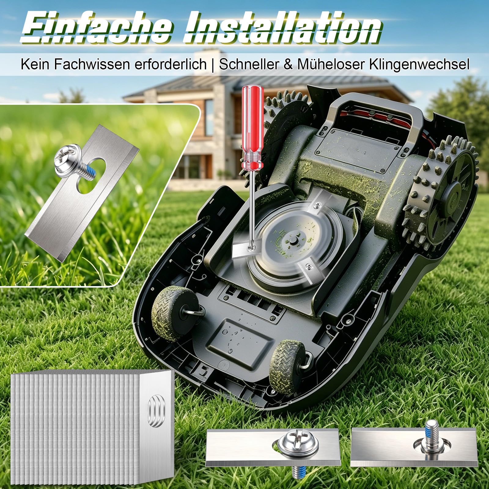 BBTO 24 lames de rechange et 24 vis, compatibles avec ViAX 250/500, MOVA 600/1000, LiDAX Ultra 800/1200/1600/1000 AWD/2000 AWD, NAVAX 3500/5000 AWD. Lames de rechange en acier inoxydable et alliage de
