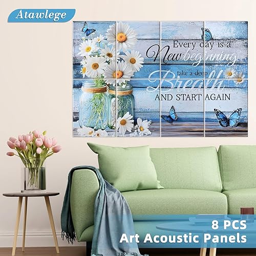 Miniatura 2 de Paquete de 8 paneles acústicos artísticos, paneles de pared insonorizados de 48 x 32 pulgadas, autoadhesivos, acolchados decorativos que absorben el