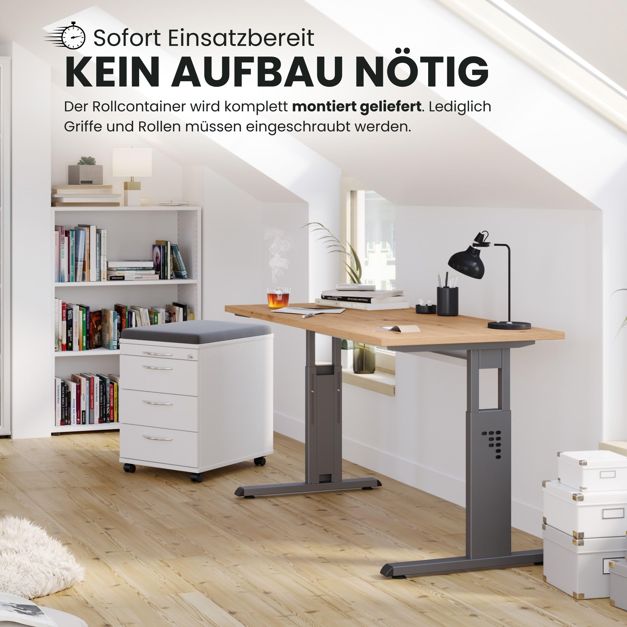 bümö Rollcontainer mit Schubladen, Container abschließbar aus Holz in Graphit - Rollwagen für's Büro als Schreibtisch Unterschrank, Bürocontainer od. Schreibtischcontainer mit Bügelgriffe