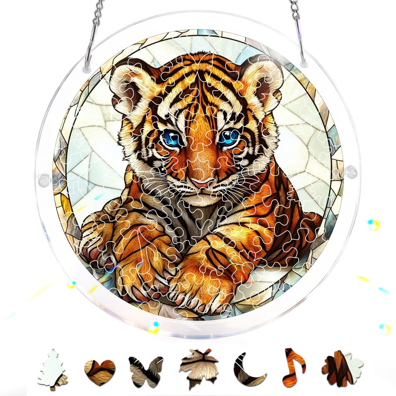 Bimkole 83 Pieces Acrylic Jigsaw Puzzle Suncatcher - Tiger, Stained Glass Window Hanging Pendant, Home Decor Creative Mom Gifts, Sun Catcher Decor for Garden Home Birthday Gifts 18 cm