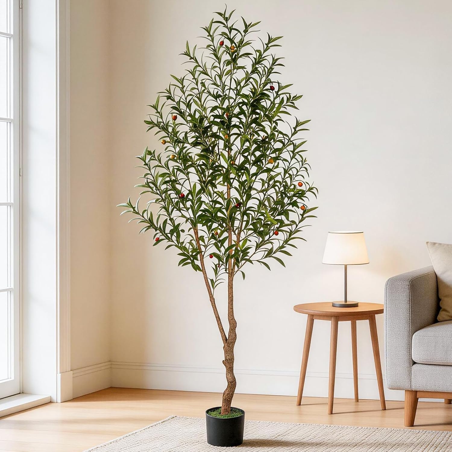 Artificial Olive Tree 6FT Tall Faux Olive Tree Artificial Indoor with Natural Wood Trunk and Lifelike Fruits Realistic Black Potted Interior for Home Office Living Room Decor