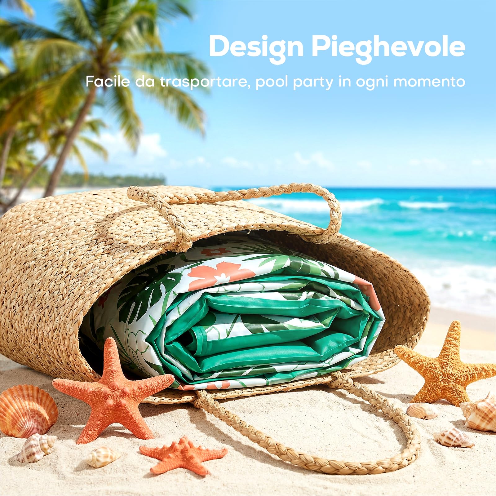 SOLAVERO Materassino Mare Gonfiabile Piscina, Tanning Pool con Poggiatesta Rimovibile e Portabicchieri, Lettino Prendisole per Adulti per Giardino, Spiaggia e Mare