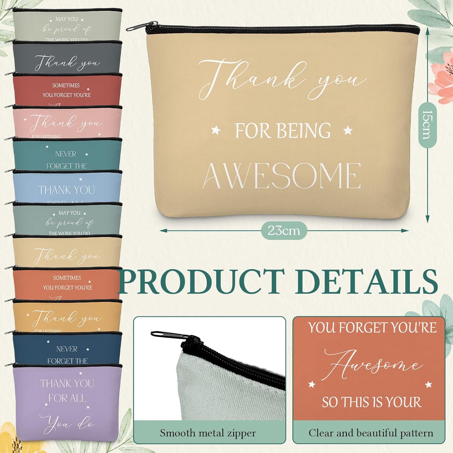 Kacctyen 36 Pcs Thank You Gift for Women Inspirational Appreciation for Employee Coworkers Staff Makeup Bags Motivational Quote Key Chains Compact Mirror Bulk