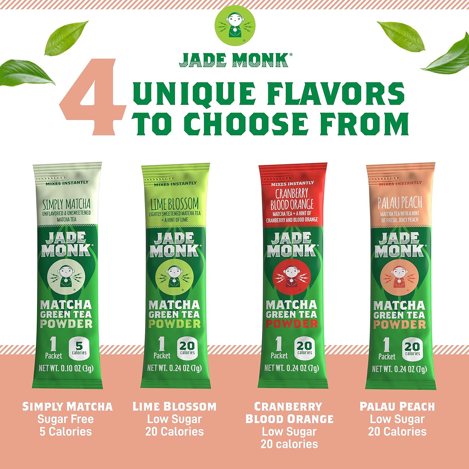 Matcha Green Tea Powder Packets – Palau Peach 30 Pack, All Natural, Non GMO, Energy, Immunity, Brain Function, Mood and Metabolism