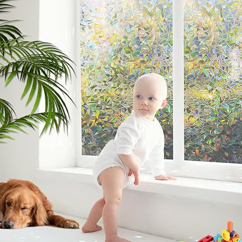 Miniatura 5 de Harvakids Película de privacidad para ventana, diseño de arco iris, bloqueo solar anti-UV, control de calor, película de vidrieras para oficina en