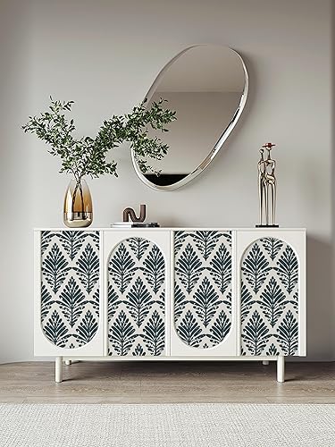 Miniatura 3 de Yasinet Papel tapiz moderno para despegar y pegar, papel de contacto bohemio blanco y verde oscuro, papel tapiz de hojas autoadhesivo, extraíble,