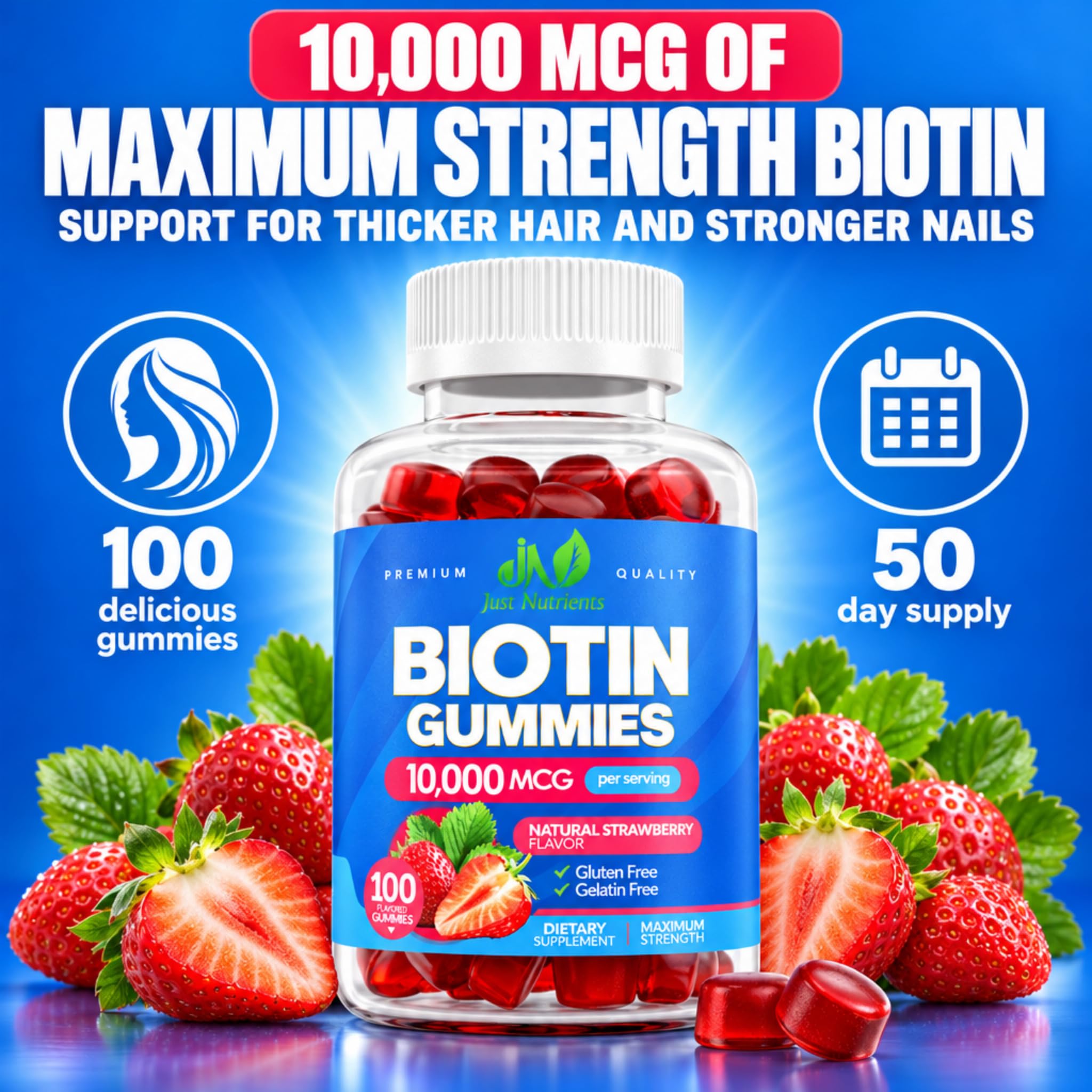Biotin 10,000mcg Gummies for Hair Growth, Skin & Nails (100 Count) — Amazon image 2