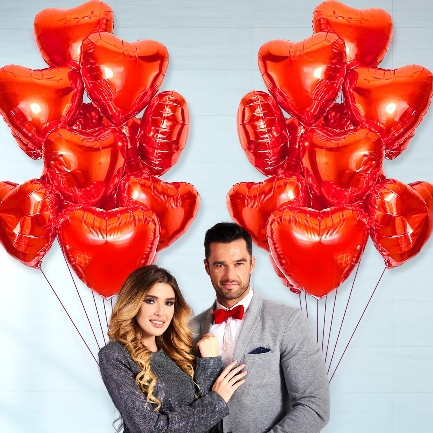 LINAYE Red Heart Foil Balloons 18 Inch, 30PCS Valentines Heart Balloons Mylar, Heart Shape Balloons for Valentines Day Anniversary Wedding Party