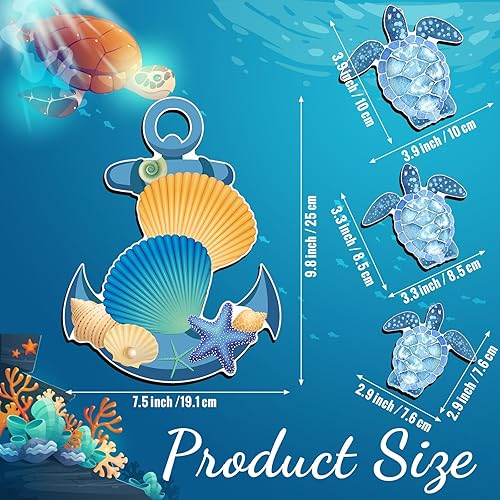 Miniatura 2 de 4 piezas de decoración de puerta de crucero, anclaje grande, decoración de puerta de crucero, calcomanías de imanes de tortuga marina esenciales