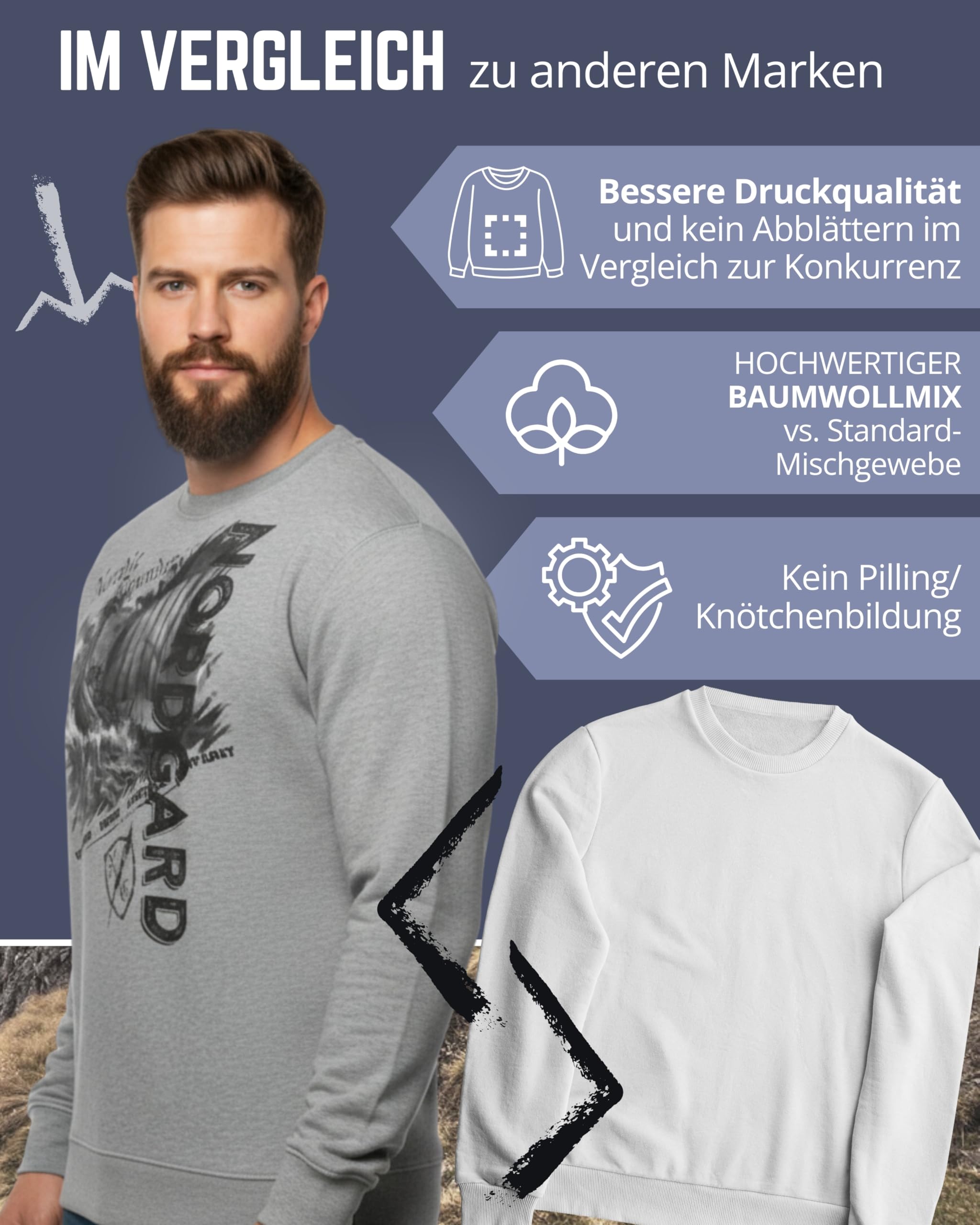 NORDGARD Viking Sweatshirt Torden I Pulli aus 80% Baumwolle & 20% Polyester I Wikinger-Sweater mit Brustdruck I Ideal für Freizeit & Sport I Oeko-TEX Zertifiziert