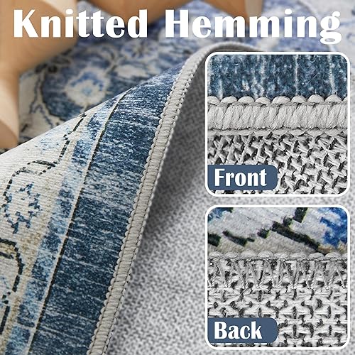 Miniatura 4 de jinchan Alfombra marroquí de 5 x 7 pies, lavable, diseño de medallones florales, enrejado marroquí, antideslizante, alfombra de cocina vintage,