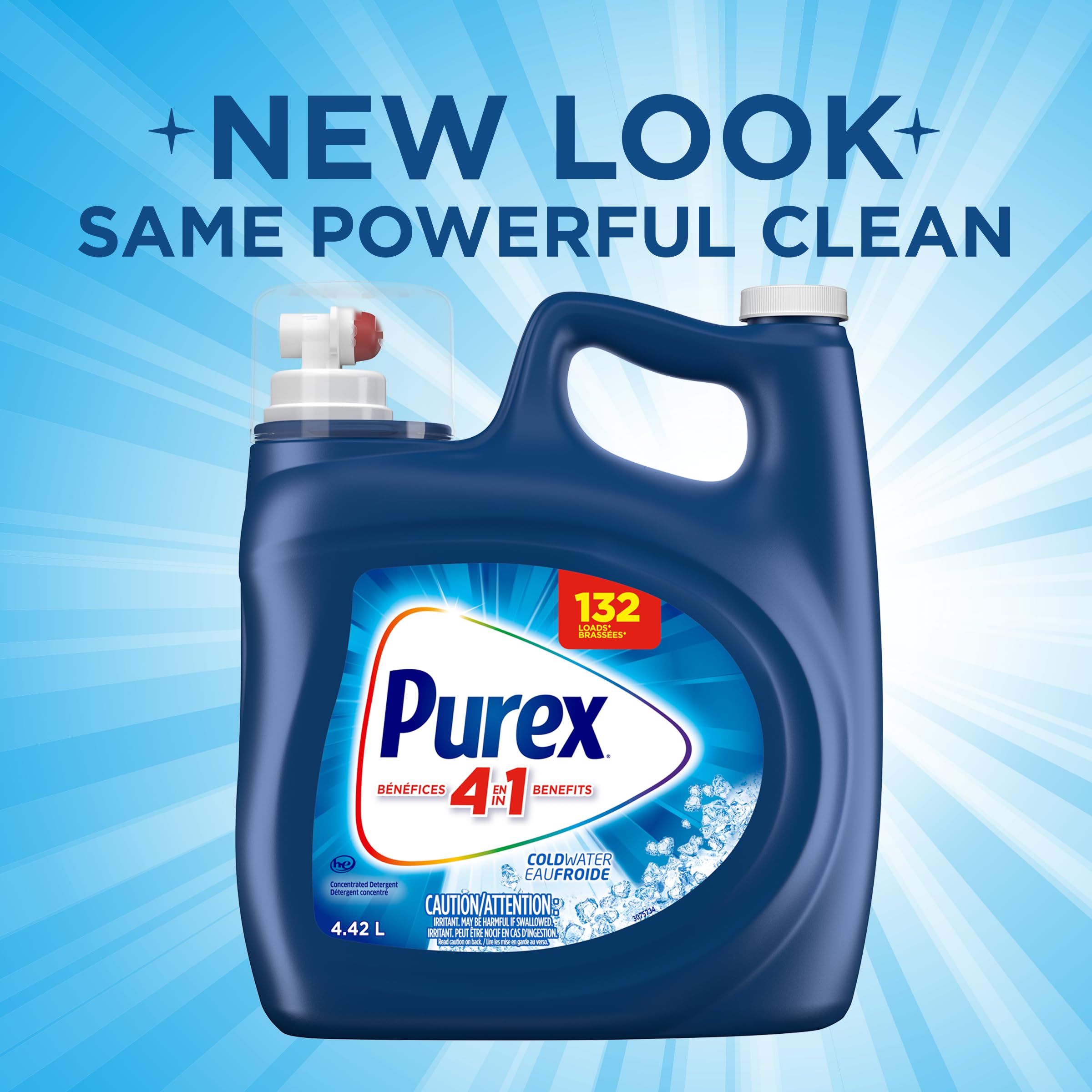 Purex Cold Water, Concentrated Liquid Laundry Detergent with 4in1 benefits, Tough on Stains, Brightens and Whitens Clothes, 4.42L, 132 Wash Loads, HE Compatible - 3