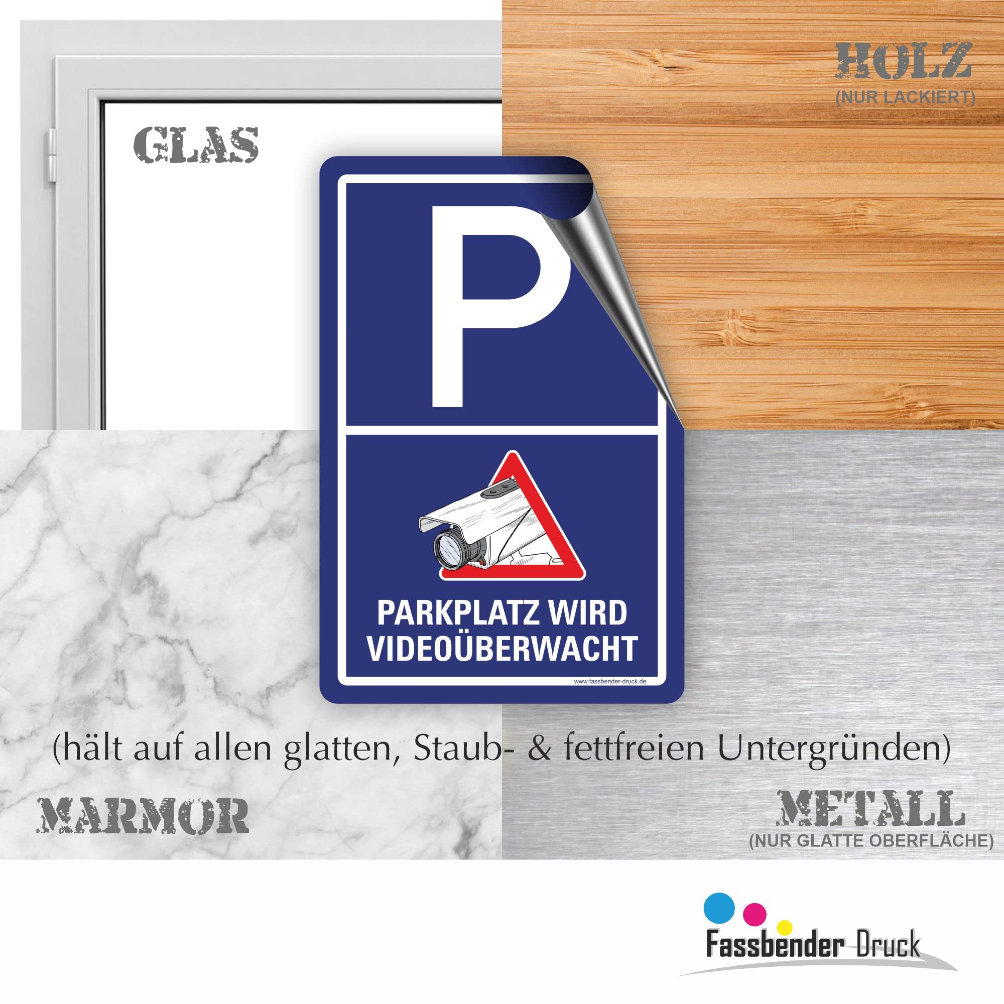 PARKPLATZ IST VIDEOÜBERWACHT Schild zum Markieren eines videoüberwachten Bereiches - Aluverbundplatte für ein Videoüberwachungsschild - (90x60cm AUFKL.)