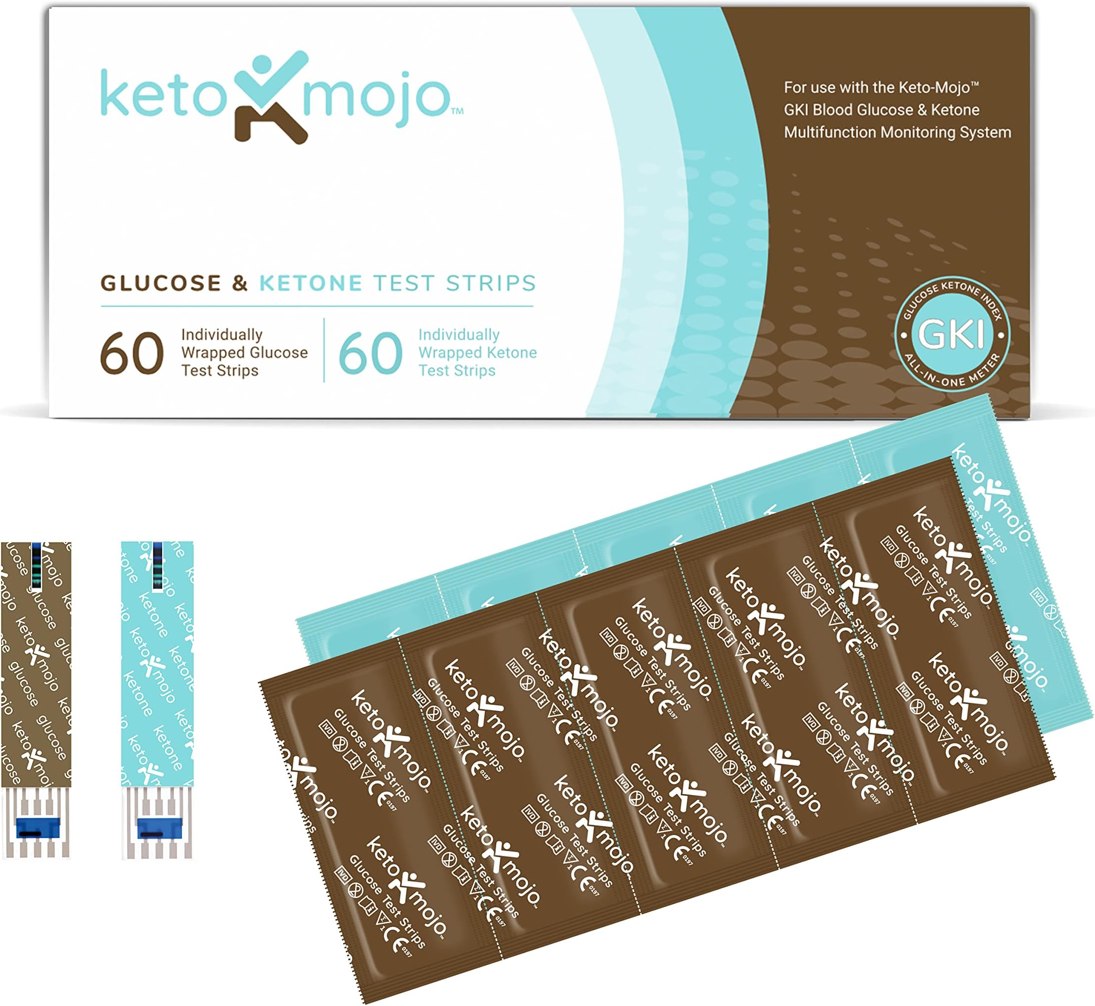 KETO-MOJO Test Strip Combo Pack for Use ONLY with The GKI Meter | 60 Blood Glucose + 60 Blood Ketone (120ct)