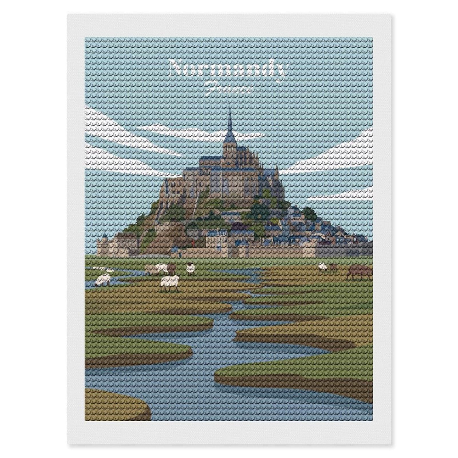 Junmoney Normandy France Diamond Art Kit 12"x16", Vintage Style Decor, Stress Relief Craft, Decor Project, Relaxing DIY, Creative Hobby