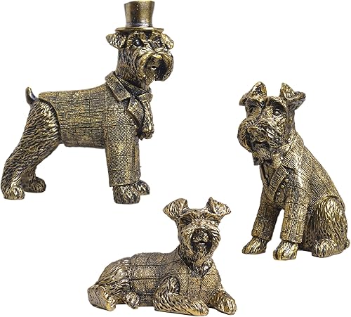 Juego de 3 figuras de perro vintage doradas para decoración del hogar, estatuas de animales pequeños de resina, figuras modernas para mesa de centro