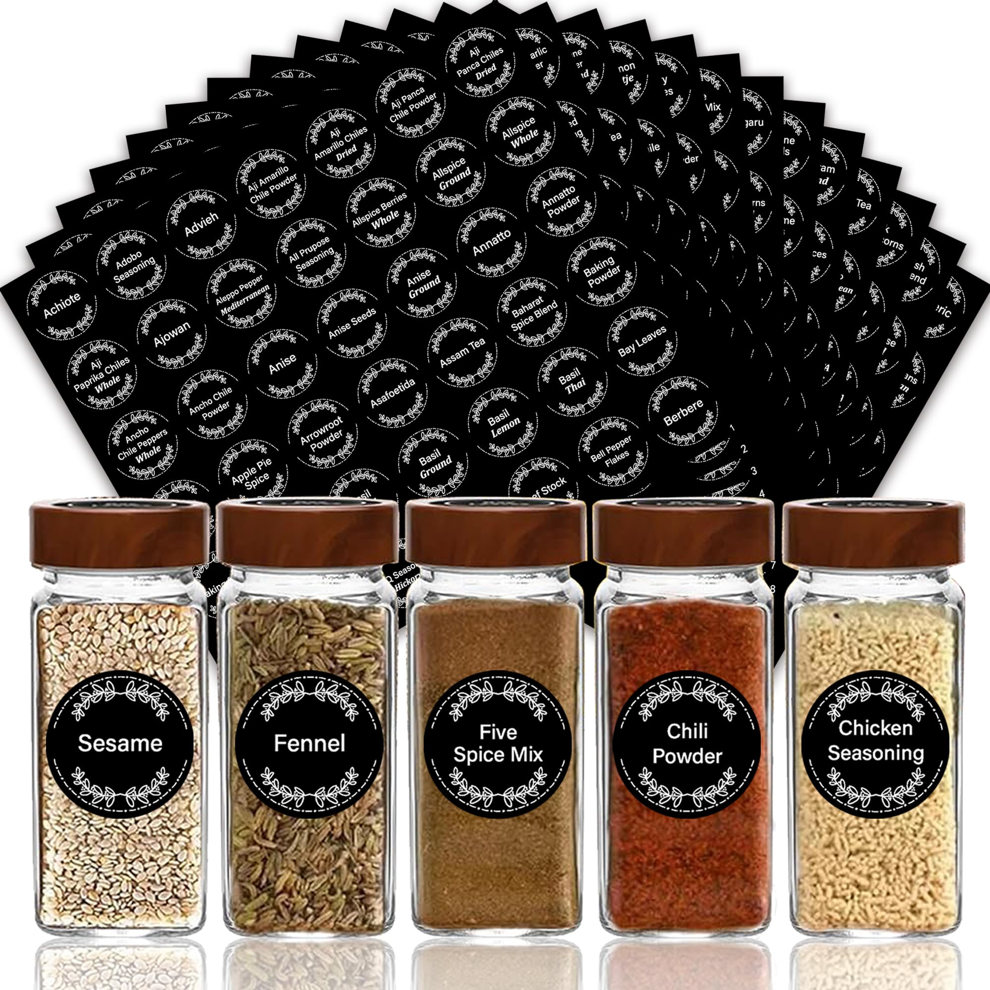 672 Preprinted Spice Labels with A–Z Index, Minimalist Black Round Stickers for Kitchen Jars, Waterproof Oilproof Tear-Resistant Herb & Seasoning Labels – 1.2" Pantry Label Set