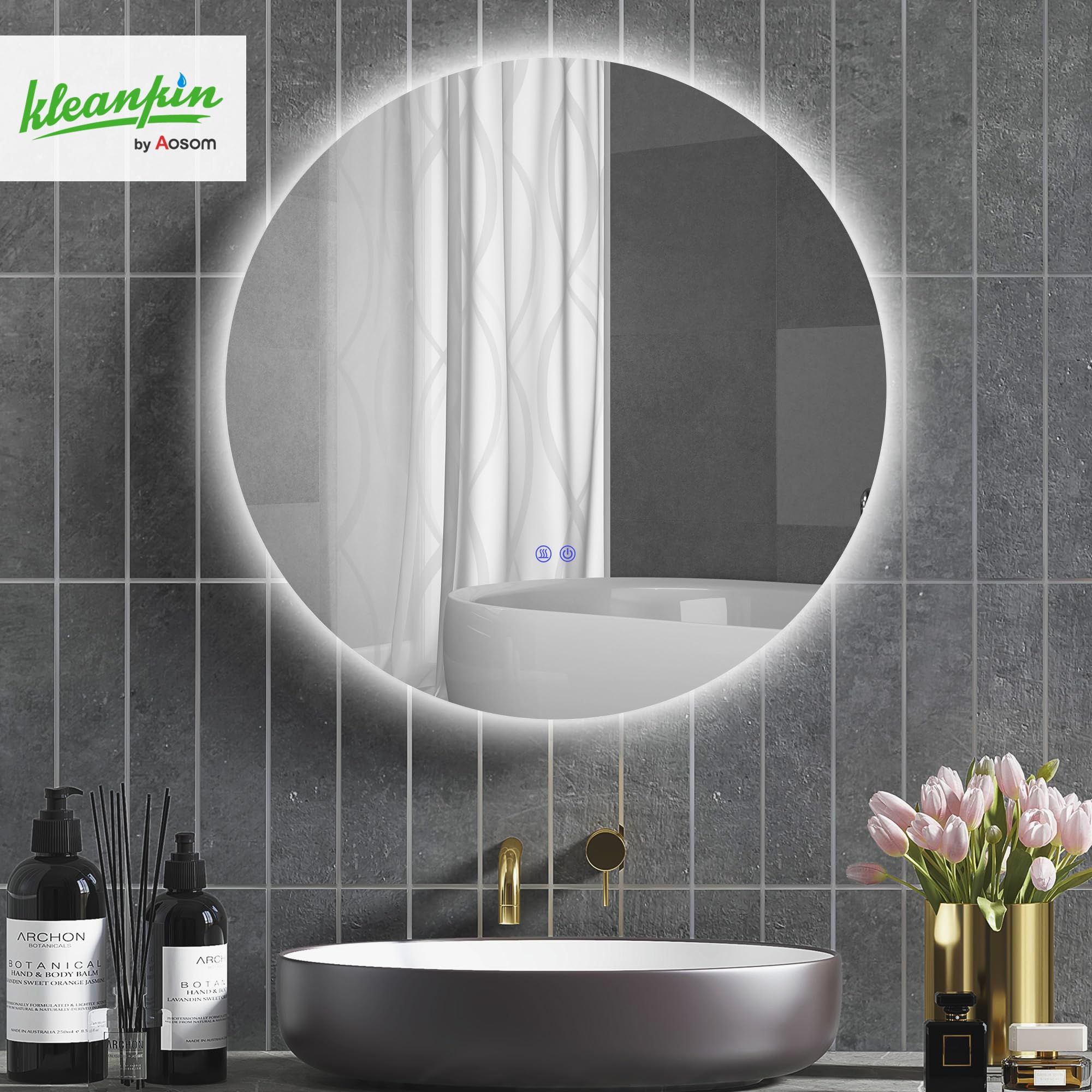 kleankin Miroir Rond Lumineux LED Miroir Mural de Salle de Bain 80 cm avec éclairage Interrupteur Tactile système antibuée luminosité réglable 20,5W+26W Blanc et Argent
