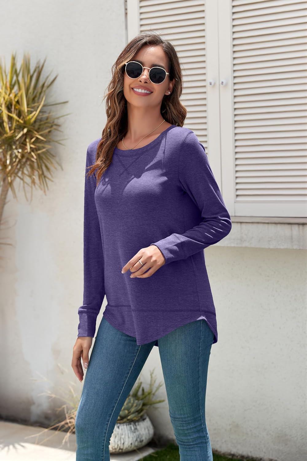 HIYIYEZI Fall Tops for Women Long Sleeve Side Split Casual Loose Tunic Top - Image 3