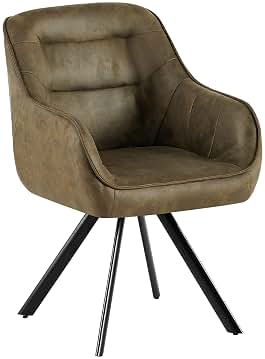CLP Silla de Comedor Giratorio Pettuli, Silla con reposabrazos y Respaldo, Giratorio 180°, soporta hasta 150 kg, Color:Antiguo-Verde, Material:Cuero Sintetico
