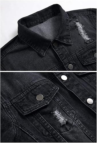 Miniatura 3 de LZLER Chaquetas de mezclilla para hombre, desgastadas, clásicas, vintage, ajustadas, rasgadas, a la moda, 2024, chaquetas de mezclilla de camionero