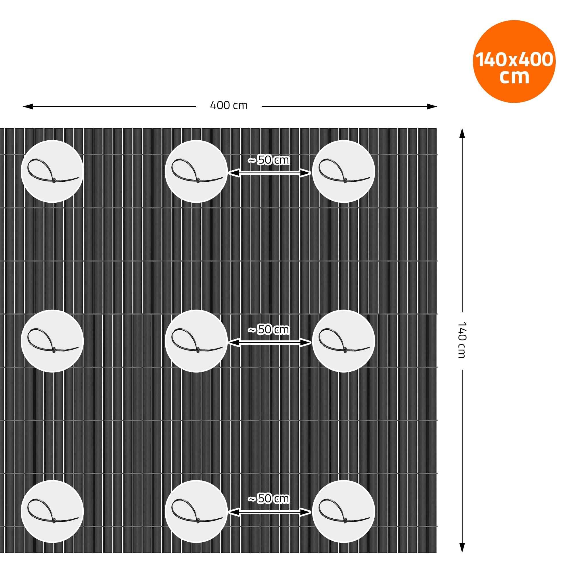 ECD Germany Cañizo de PVC 140 x 800 cm (2X 4m) Antracita Valla de Proteccion de 3 Pesos de Refuerzo Cortavientos Decorativo Resistente a los Rayos UV para Jardín Pantalla Impermeable de Privacidad