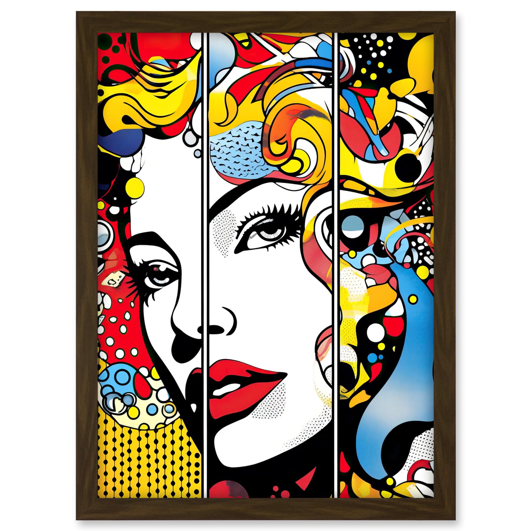 Artery8 Teen Girl Comic Book Style Vibrant Patterns Abstract Triptych Portrait Bedroom Artwork Framed A3 Wall Art Print