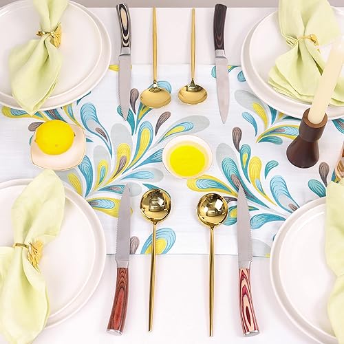 Miniatura 9 de LUVCOSY Juego de 8 cuchillos de carne dentados, juego de cuchillos de carne de acero inoxidable con mango de madera de Pakkawood, cuchillo de cena